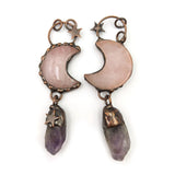 Rose Quartzs Amethyst Soldered Pendant Copper Crescent