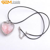 Rose Quartz Garnet Amethysts Heart Locket Leather Necklace