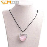 Rose Quartz Garnet Amethysts Heart Locket Leather Necklace