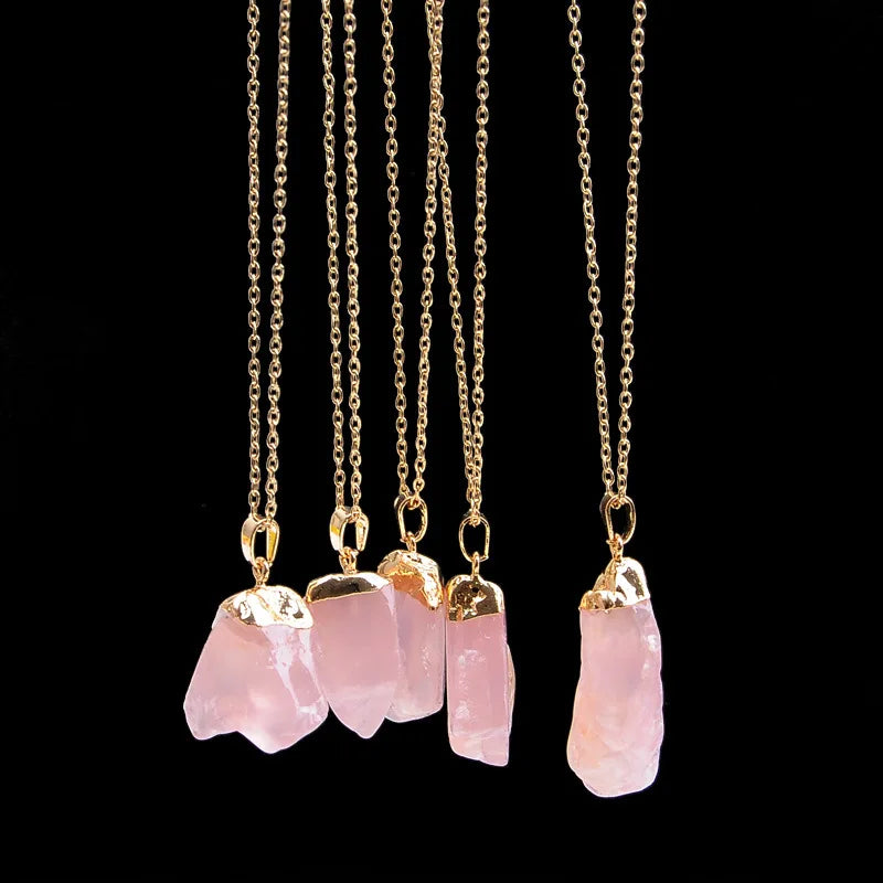Rose Quartzs Pendant Necklace Sweater Chain for Women