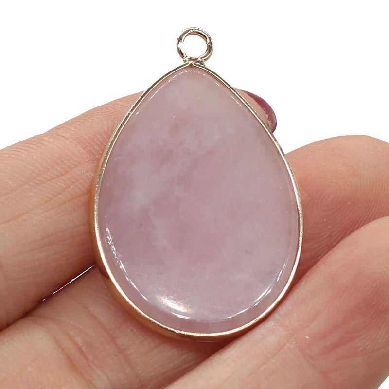 Rose Quartzs Pendant Charm Pink Stone Pendant for Women DIY Necklace Earrings