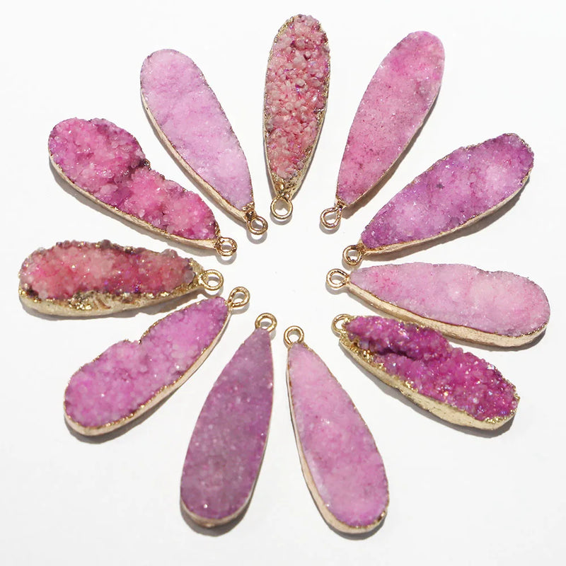 Rose Red Water Drop Druzy Stone Necklace Pendants 6Pcs