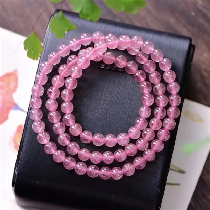 Rose Strawberry Quartz Crystal Charm Bracelet
