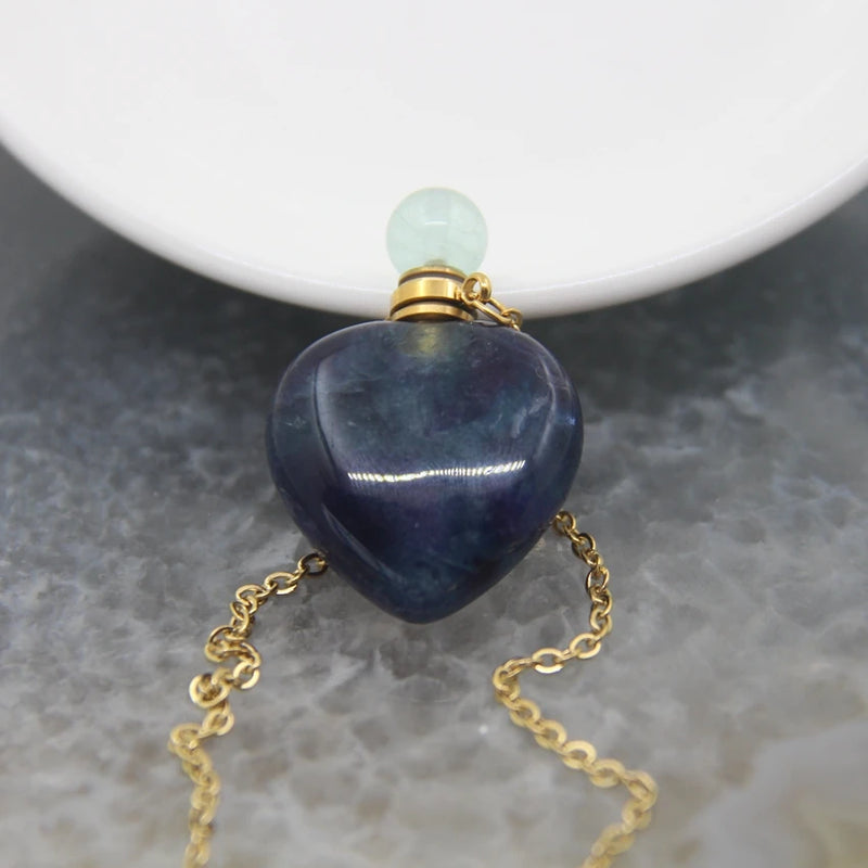 Rose/White Quartz Heart Perfume Bottle Necklace