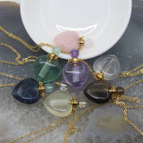 Rose/White Quartz Heart Perfume Bottle Necklace