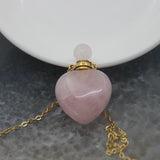 Rose/White Quartz Heart Perfume Bottle Necklace