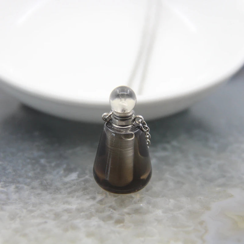 Quartz Perfume Bottle Pendant Necklace, Amethysts Essential Oil Diffuser Vial