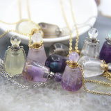 Quartz Perfume Bottle Pendant Necklace, Amethysts Essential Oil Diffuser Vial