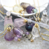 Quartz Perfume Bottle Pendant Necklace, Amethysts Essential Oil Diffuser Vial