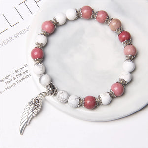 Rose Pink Quartz Rhodochrosite Gemstone Beads Charm Bracelet
