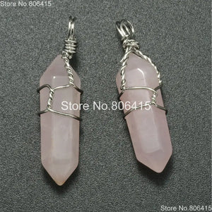 RoseQuartz Hexagonal Pointed Healing Pendant Necklaces Earrings