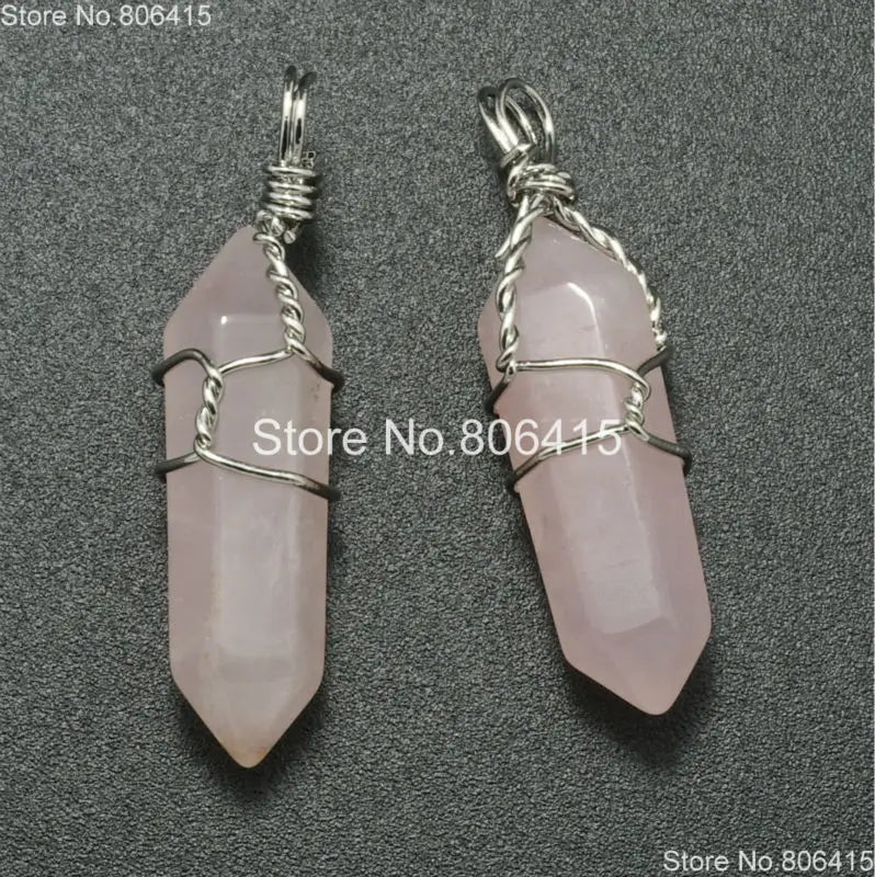 RoseQuartz Hexagonal Pointed Healing Pendant Necklaces Earrings