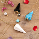 Roses Quartz Crystal Stones Pendulum Necklace
