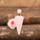 Roses Quartz Crystal Stones Pendulum Necklace