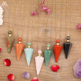 Roses Quartz Crystal Stones Pendulum Necklace