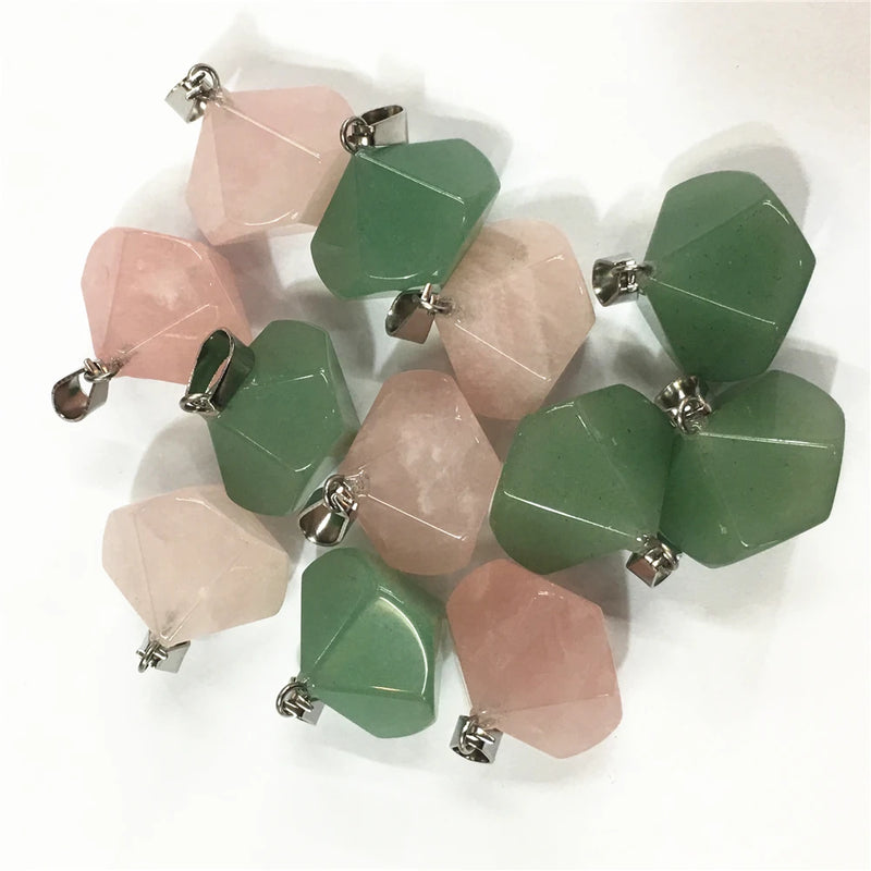 Rose Quartz Green Aventurine Reiki Pendants Charms 5PCS