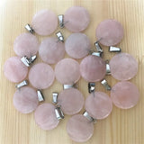 Rose Quartz Round Pie Stone Pendants for Jewelry Making 50pcs
