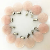 Rose Quartz Round Pie Stone Pendants for Jewelry Making 50pcs