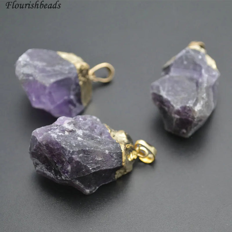 Natural Amethyst Stone Nugget Pendants Necklace Making