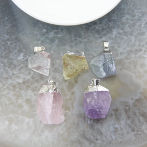 Natural Lemon/Rose Quartzs Crystal Amethysts Stone Nugget Pendants 1pcs