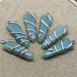 Aventurine Wire Wrapped Quartz Pendant Charm DIY Necklace Finding 6Pcs