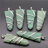 Aventurine Wire Wrapped Quartz Pendant Charm DIY Necklace Finding 6Pcs