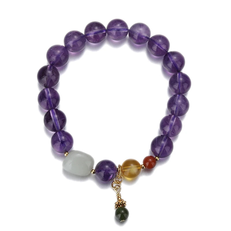 Natural Amethyst Beaded Bracelet for Women Jewelry Gift