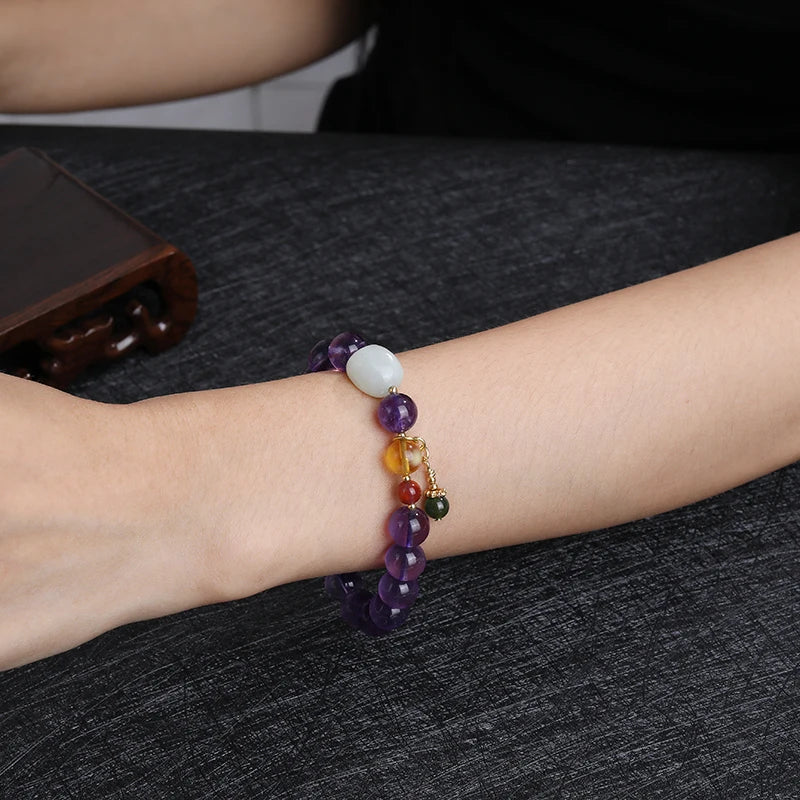 Natural Amethyst Beaded Bracelet for Women Jewelry Gift