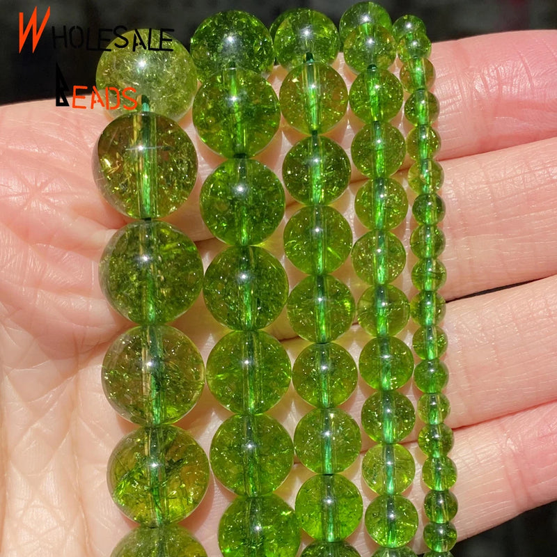 Green Peridot Crystal Stone Beads 4mm-12mm for DIY Bracelets