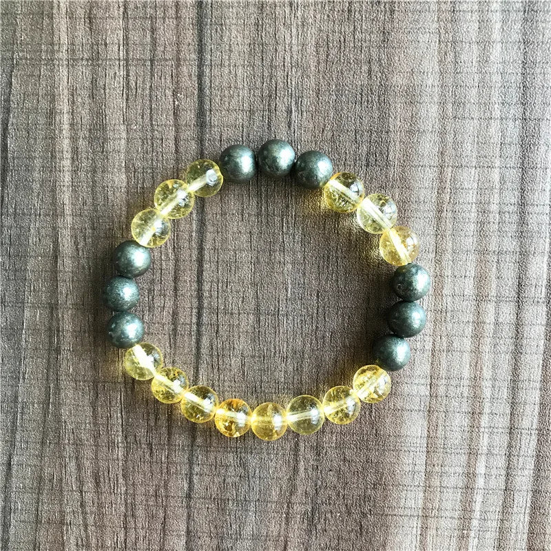 Pyrite & Yellow Quartz Beaded Bracelet for Men and Women