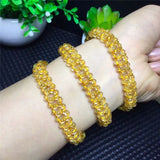 Rutilated Yellow Crystal Quartz Stone Wristband Bracelet Women Gift