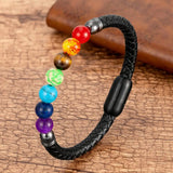 Chakra Bead Stone Bracelet Leather Stainless Steel Bangles