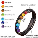 Chakra Bead Stone Bracelet Leather Stainless Steel Bangles