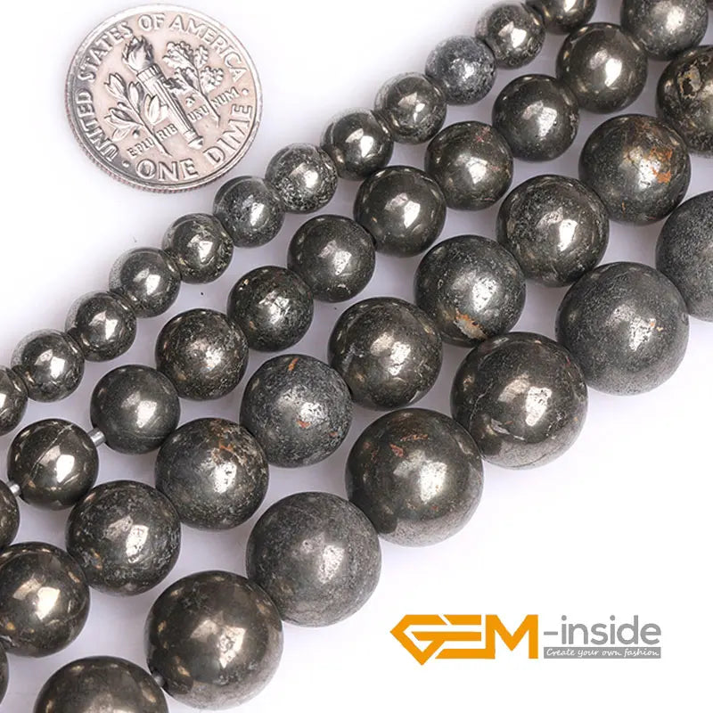 Gray Pyrite Stone Bead 15 inch Strand 2MM Big Hole Beads