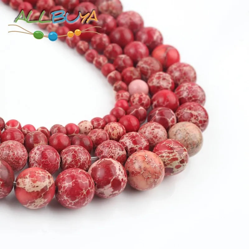 Natural Round Jaspers Beads Red Sea Sediment Stone Loose Beads 4-10mm