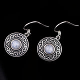 Round Moonstone Earrings 925 Sterling Silver Ethnic Vintage Jewelry