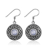 Round Moonstone Earrings 925 Sterling Silver Ethnic Vintage Jewelry