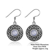Round Moonstone Earrings 925 Sterling Silver Ethnic Vintage Jewelry