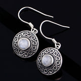 Round Moonstone Earrings 925 Sterling Silver Ethnic Vintage Jewelry