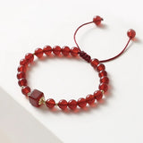 Red Agates Stone Stretch Hand Braided Rope Bracelet Jewelry 1 Pcs