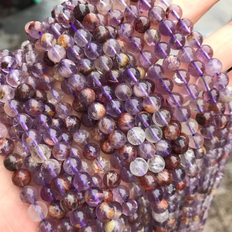 Natural Round 7 Crystal Beads Purple Quartz Rutilated 6/8/10mm