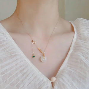 White/Green Hetian Jade Pendant Necklace for Women