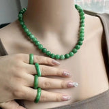 Natural Round Green and Pink Jade Chain Necklace Beads