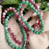 Natural Round Green and Pink Jade Chain Necklace Beads