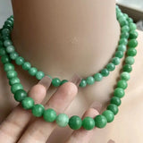 Natural Round Green and Pink Jade Chain Necklace Beads