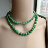 Natural Round Green and Pink Jade Chain Necklace Beads