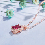 Rubellite Gemstone 14K Rose Pendant Necklace with Zircon Jewelry Gift