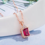 Rubellite Gemstone 14K Rose Pendant Necklace with Zircon Jewelry Gift