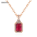 Rubellite Gemstone 14K Rose Pendant Necklace with Zircon Jewelry Gift