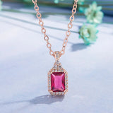 Rubellite Gemstone 14K Rose Pendant Necklace with Zircon Jewelry Gift